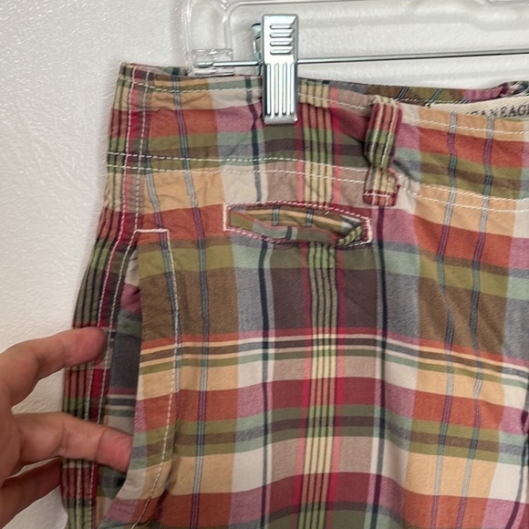 American‎ Eagle Madras Plaid Short Men's  Green & Tan 100% Cotton Inseam 10" - Picture 4 of 14